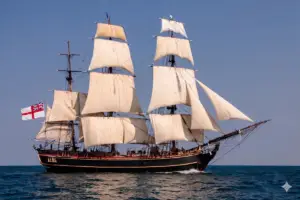 Historická rekonstrukce lodi HMS Bounty pod plnými plachtami